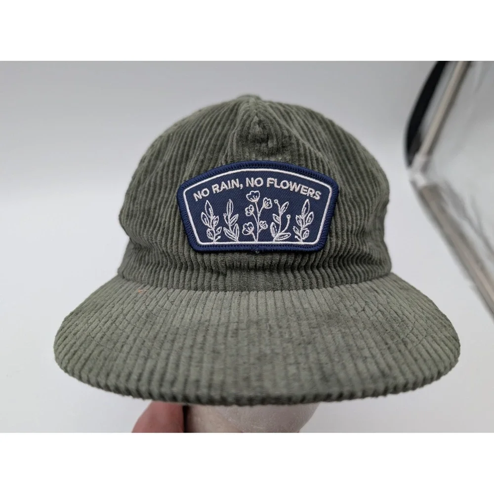 Fig + Date Corduroy Hat Olive Green No Rain No Flowers Patch Strapback Cap